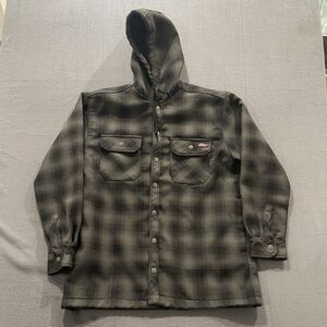 Dickies Jacket Mens Large Black Gray Plaid Hooded Flannel Workwear Skate Y2K